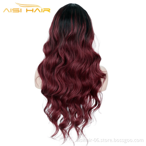Aisi Hair Long Body Wave Wholesale Products For Natural Red Hair 26 Inch Expression Front Small lace Synthetic Wigs